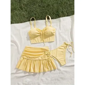 New Three-Piece Bikini Set, Ruffled Short Skirt, Adjustable Straps, Sexy Fashion Beach Party, Pool Party Contrast Bikini, Ruffle Bathing Suit, Swimsuit Set