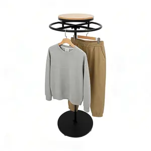 360° Rotating Clothing Display Rack with Top Shelf & Round Hanging Rod, Heavy Duty Steel Garment Rack for Boutique Retail Store, Black Finish for Shop Home Closet Organization