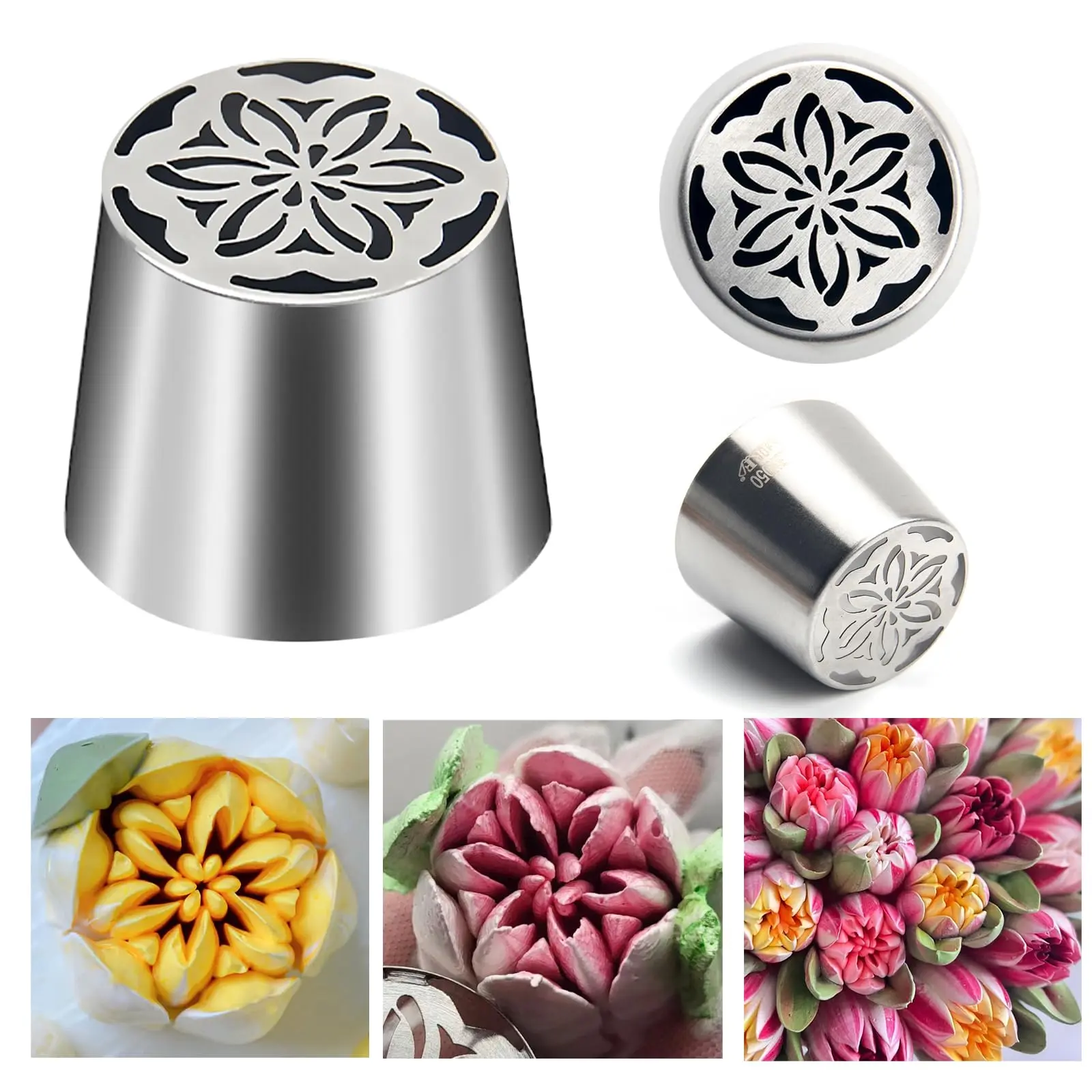 Extra Large Russian Piping Tip  Stainless Steel Rose Floral Nozzle Edible Flowers For Cake Decorating Marshmallow Kit Icing Tips Flower Decorations Sl50