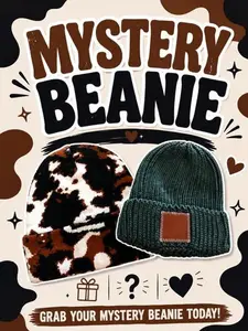 Beanie Hat - Mystery Cow Print or Knitted Style, Animal Print Hats for Fashion Accessories