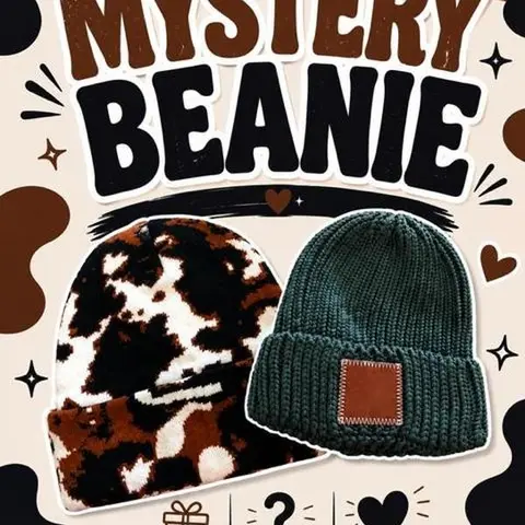 Beanie Hat - Mystery Cow Print or Knitted Style, Animal Print Hats for Fashion Accessories