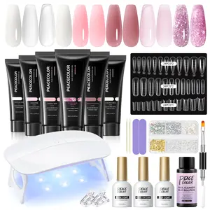 peacecolor Poly Nail Gel Kit with U V Light Pink White Clear Nude Glitter Nail Extension Gel with Base Glossy & Matte Top Coat Slip Solution Starter Manicure Kit for Women Beginners Peeling Cutics