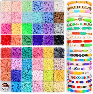 Polymer Clay Beads,6000+pcs Multicolor for Jewelry Making, Heishi Beads, Elastic Strings, Clay Beads for Bracelets Making - Perfect Crafts Gift Set.