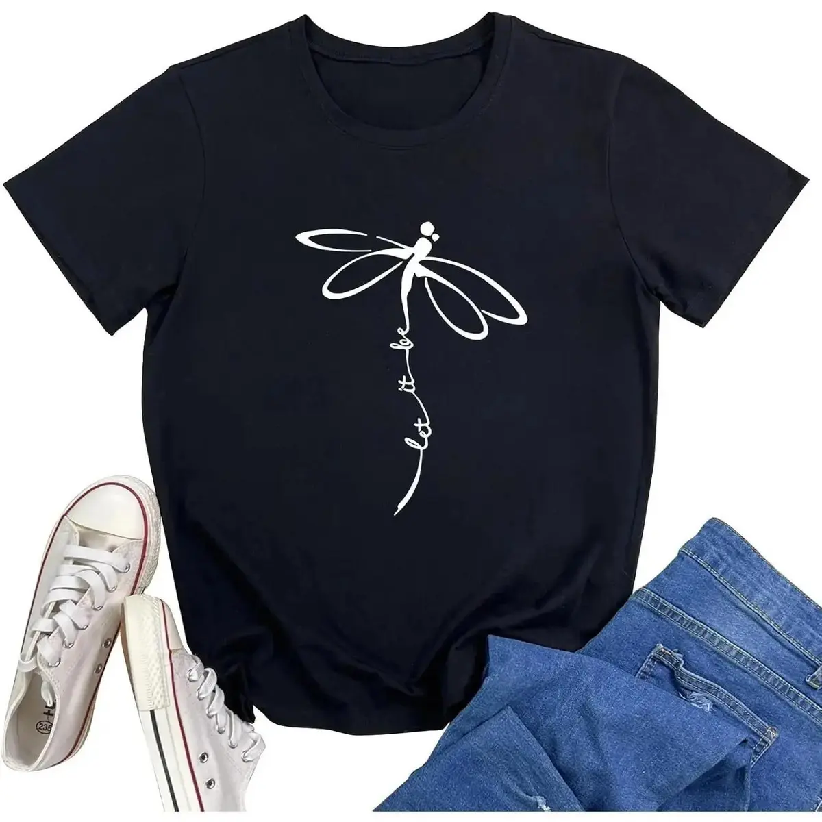 Dragonfly Graphic T-Shirt, 100% Cotton Unisex Streetwear Top for Casual Wear with Round Neck and Shortsleeve, Tshirt, Fitted, Lady