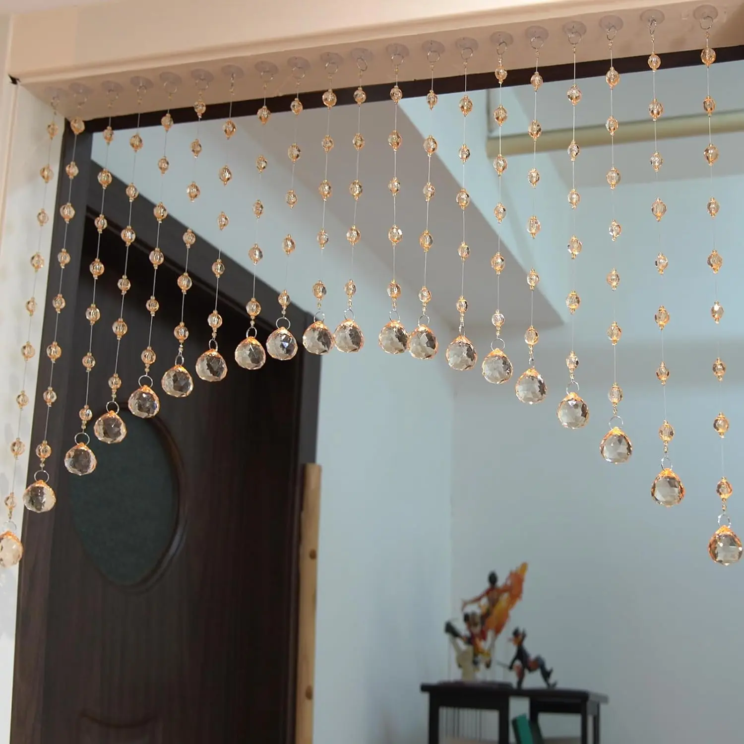 Hysenm 20 Crystal Beaded Curtains Arched Door Beaded Curtain, Hanging Doorway Room Decor with Crystal Balls, Beaded String Curtain Divider for Home, Coffee House, Bedroom, Restaurant
