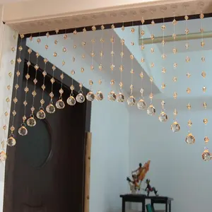 Hysenm 20 Crystal Beaded Curtains Arched Door Beaded Curtain, Hanging Doorway Room Decor with Crystal Balls, Beaded String Curtain Divider for Home, Coffee House, Bedroom, Restaurant
