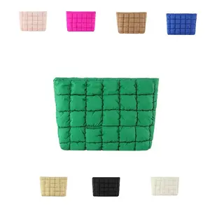 【Local Delivery】Maxoner Puffy Quilted Makeup Bag Cosmetic Bags Travel Cute Puffer Solid Toiletry Organizer Pouch Storage Clutch for Women in Assorted Colors