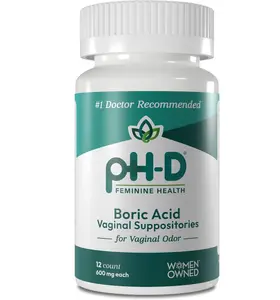 pH-D Feminine Health Support - 600 mg Boric Acid Suppositories - Woman Owned - for Vaginal Odor Use - 12 Count