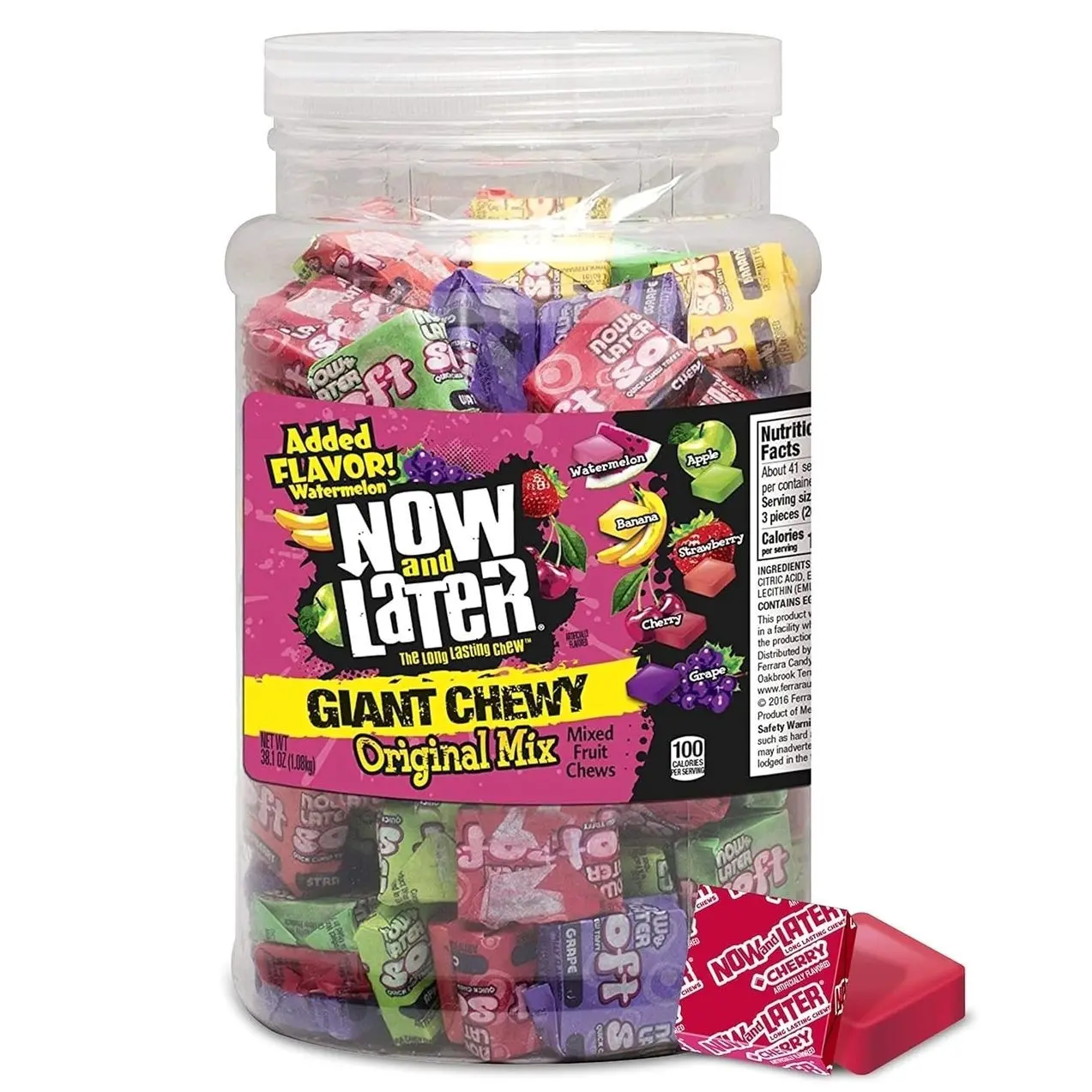 Now and Later Giant Chewy Original Mix Candy, Mixed Fruit Chew Candy, 38 Ounce Tub