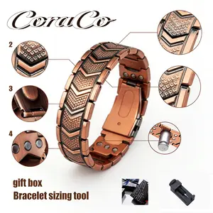 Copper Bracelet for Men, 3X Ultra Strength Magnetic Bracelets, 99.99% Pure Copper with 3500 Gauss Neodymium Magnets, Adjustable Wearable Fitness Tracker Modern