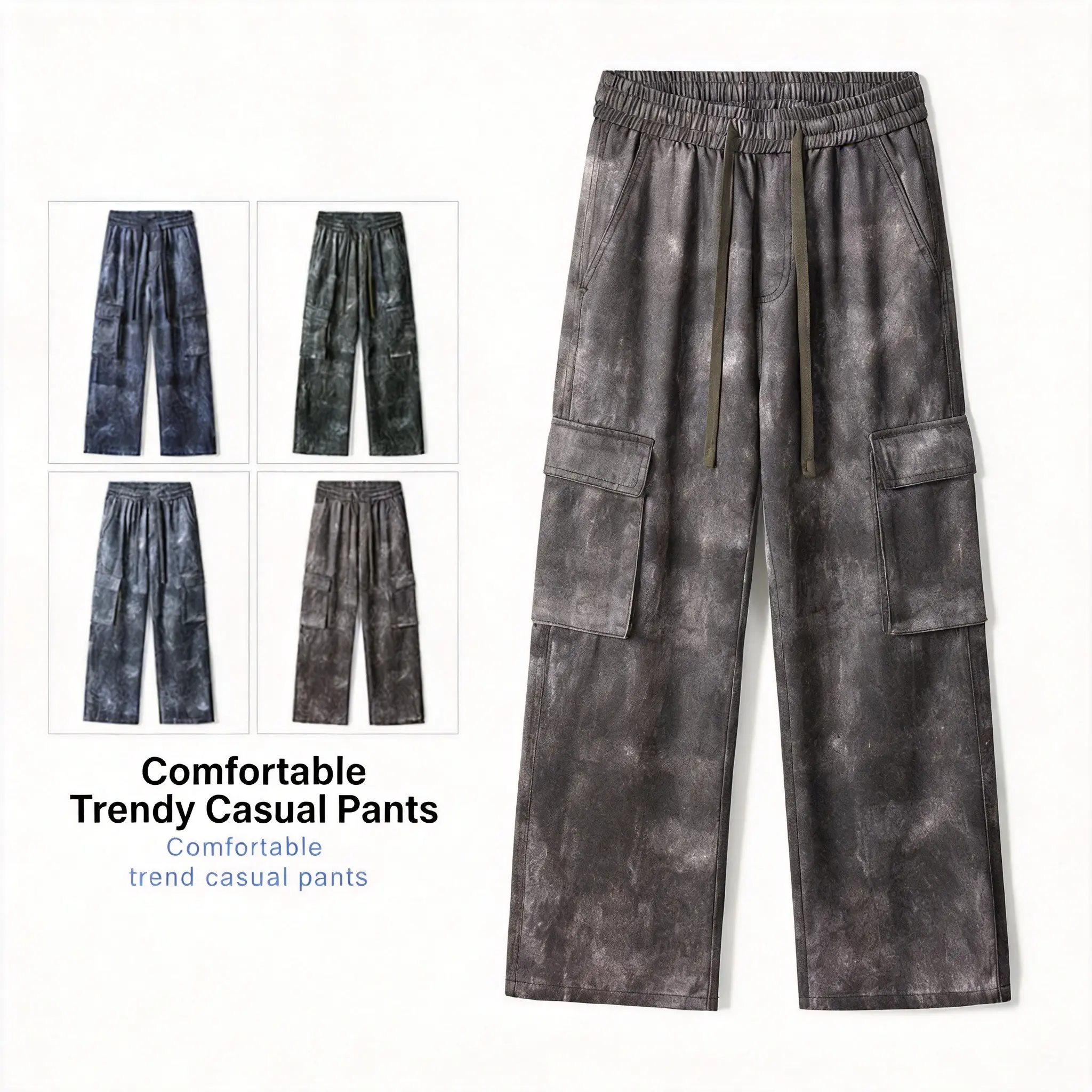 Men’s Lyocell tie-dye cargo pants with elastic waist, lightweight wide leg
