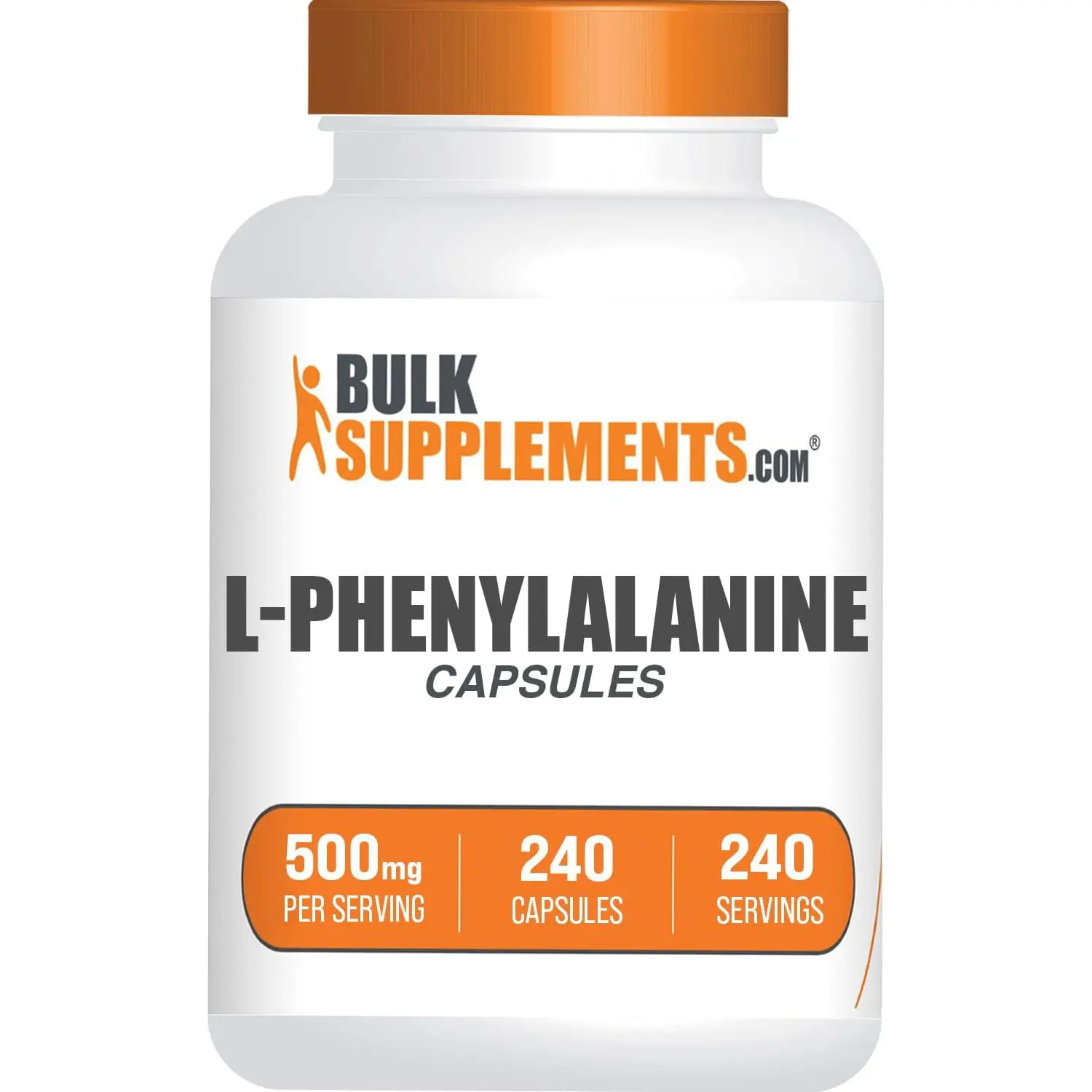 BulkSupplements L-Phenylalanine Capsules - 240 Count, 500mg per Serving - Natural Dietary Energy Boost Amino Acids Nutritional Supplements - Supports Healthy Skin, Instant Energy Amino Acids Nutritional Supplements