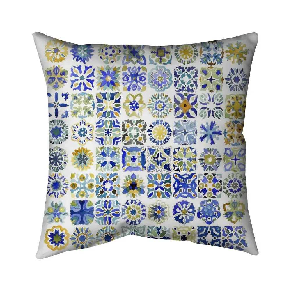 360 stand Decorative Throw Cushion - 5543-2626-PA7 Poly Twill, 26x26" Watercolor Moroccan Tiles Design, Vibrant Indoor/Outdoor Home Soft Furnishing, Size 26X26", Watercolor Traditional Moroccan Tiles, Indoor Outdoor Cushions, Twill Fabric