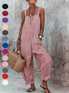 Women's Sleeveless Striped Print Romper, Loose Fit One-Piece, Summer New Arrival, Casual Comfortable, Trendy Fashion for Ladies
