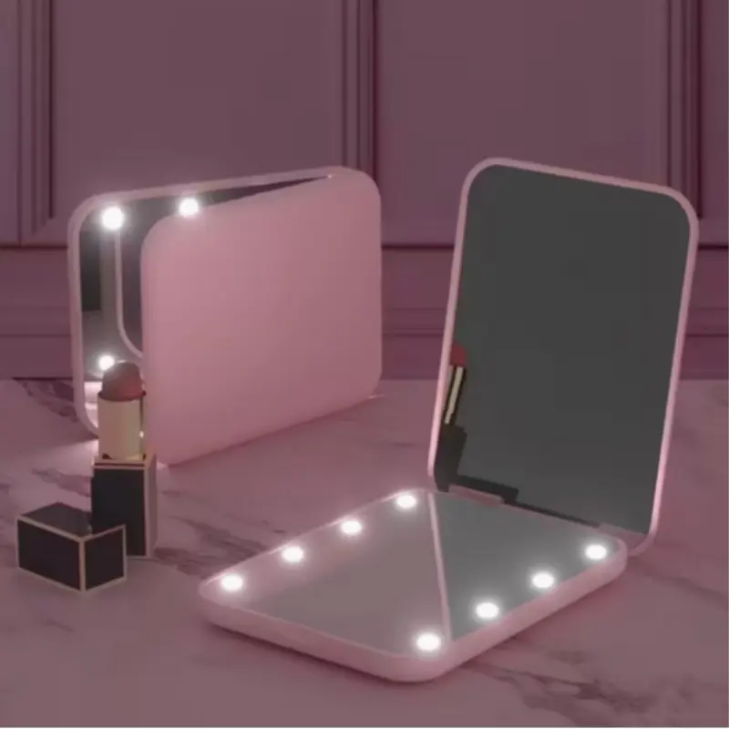 Compact Travel Makeup Mirror with LED Light, Foldable Handheld, Dual-Sided, Fits Wallet, Valentine's Day Gift, Portable Mirror With Lights