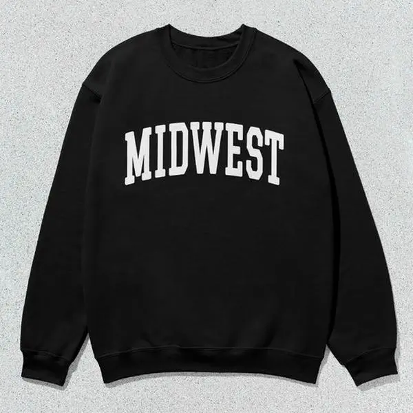 Midwest Graphic Crewneck Sweatshirt, Unisex Collegiate Style Soft Long Sleeve Pullover, Casual Streetwear Tops