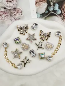 14PCS ABS Resin Golden Bowknot Star Shoe Charms Rhinestone Shoes Buckles Decorations Removable Faux Bead Heart Shoe Accessories DIY Chain Shoe Clips Fit Women Sandals Slides Slippers Birthday Party Gifts, Shoe Charms, Shoe Charms Set