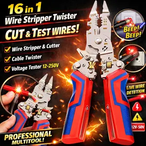 16 in 1 Wire Stripper Twister for Cutting and Pulling Wires, Multifunctional Cable Scissors, Voltage Tester Pliers with Voltage Tester&Alarms, Detectable 12-250V for Professional and Home Use