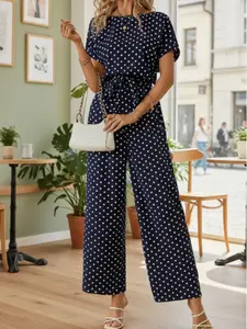 French Elegant Vintage Playful Polka Dot Jumpsuit, Stylish Women's Fashion for Special Occasions, Retro Chic Design Perfect for Summer