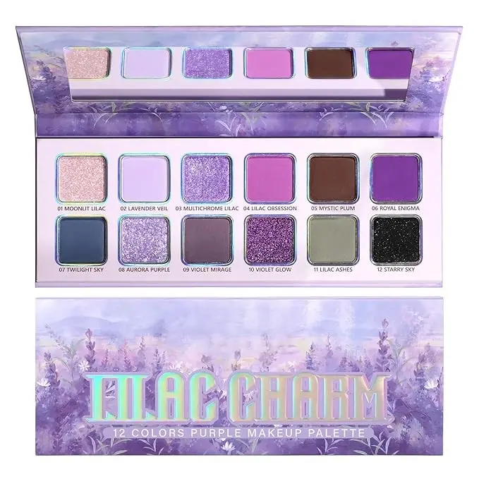 Purple Eyeshadow Palette, Pigmented Matte Shimmer Lavender Lilac Eye Shadow Pallet for Green Eyes, Bright Long Lasting Metallic Multichrome Violet Pink Makeup Pallet for Daily, Halloween, Blendable