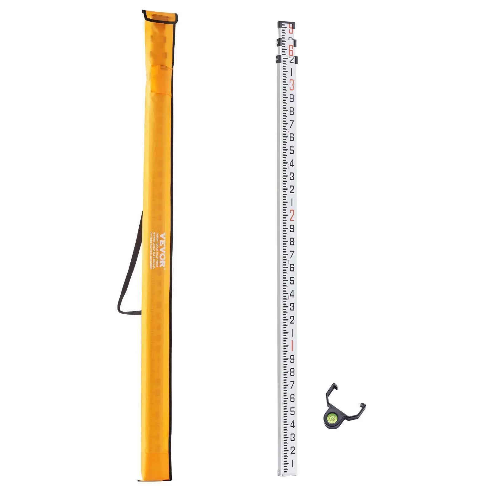 VEVOR Aluminum Grade Rod,  , 9-Feet/10ths 3 Sections Telescopic Measuring Rod,Double-Sided Scale 1/10ft Leveling Rod Stick,Aluminum Alloy Survey Rod with Bubble Level&Carrying Bag for Houses,Walls,Floors#SohoChic