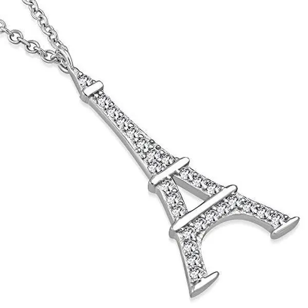 925 Sterling Silver Eiffel Tower Necklace, Dainty Gold-Tone Travel Pendant with CZ on a Lightweight Adjustable Chain, Casual, 2.2 Grams
