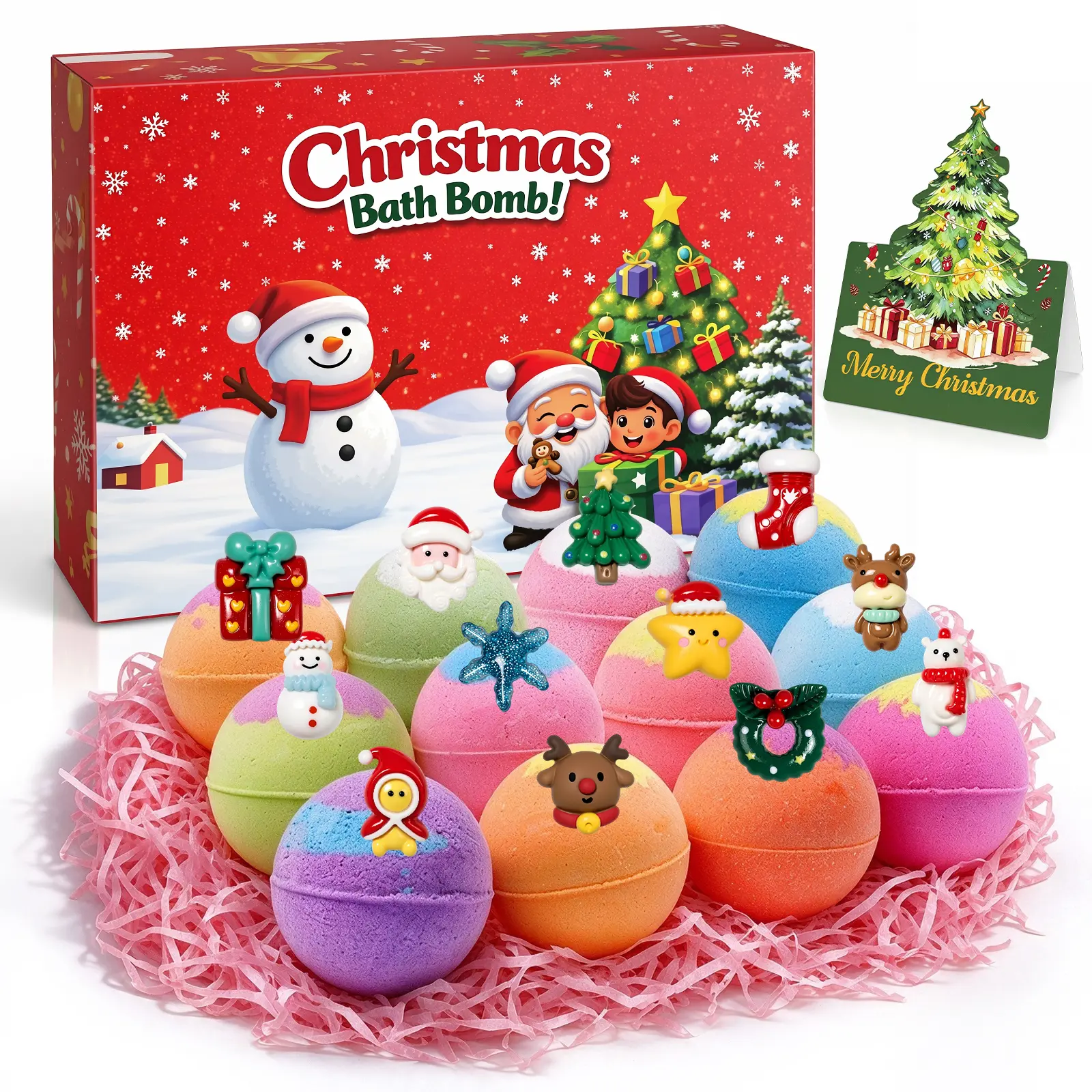 Christmas Bath Bombs Gift Set for Kids, 12 Pack Bubble Bath Bombs with Surprise Christmas Toy Inside, 12 Unique Scents, Xmas Stocking Stuffers, Secret Santa Gifts, Party Favors, Gift Box & Card, Ages 3+