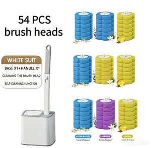 Disposable Toilet Brush Wand Set with Holder, 54 ReplaceableSponge Refills - No-Touch Toilet Cleaner with Quick-ReleaseDisposable Heads for Hygienic Deep Cleaning of Rim &Corners, Compact Storage