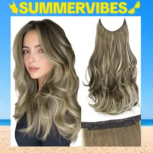 SummerVibes AISI HAIR Invisible Wire Hair Halo Extensions Long Straight Layered Synthetic with Transparent Adjustable Size 6 Secure Clips Hairpieces for Women 20 Inch Essential Tool Durable Sturdy Pre Cut Closure