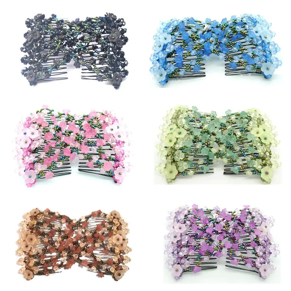 6Pcs Magic Easy Combs for Women Hair Bun Maker Accessories  Elastic Beaded Double Clips Styling or Decoration