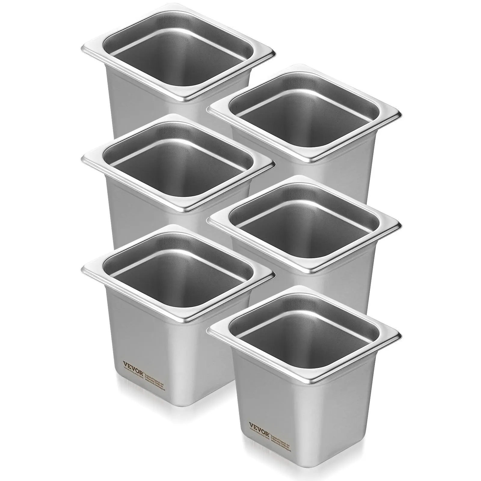【Summerfinds】VEVOR 6 Pack Hotel Pans, 1/6  Size Anti-Jam Steam Pan, 0.8mm Thick Stainless Steel Restaurant Steam Table Pan, 6-Inch Deep Commercial Table Pan, Catering Storage Food Pan, for Industrial & Scientific