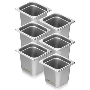 VEVOR 6 Pack Hotel Pans, 1/6  Size Anti-Jam Steam Pan, 0.8mm Thick Stainless Steel Restaurant Steam Table Pan, 6-Inch Deep Commercial Table Pan, Catering Storage Food Pan, for Industrial & Scientific
