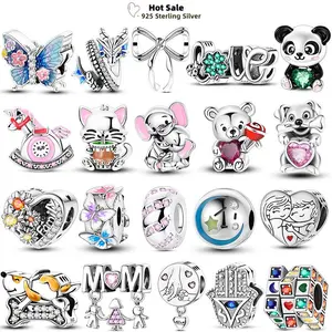 Charms plata 925 Sterling Silver Colorful Butterfly Bow Cute Cat Dog Fit Original Foot Bracelet Pendant DIY Beads Jewelry makeup