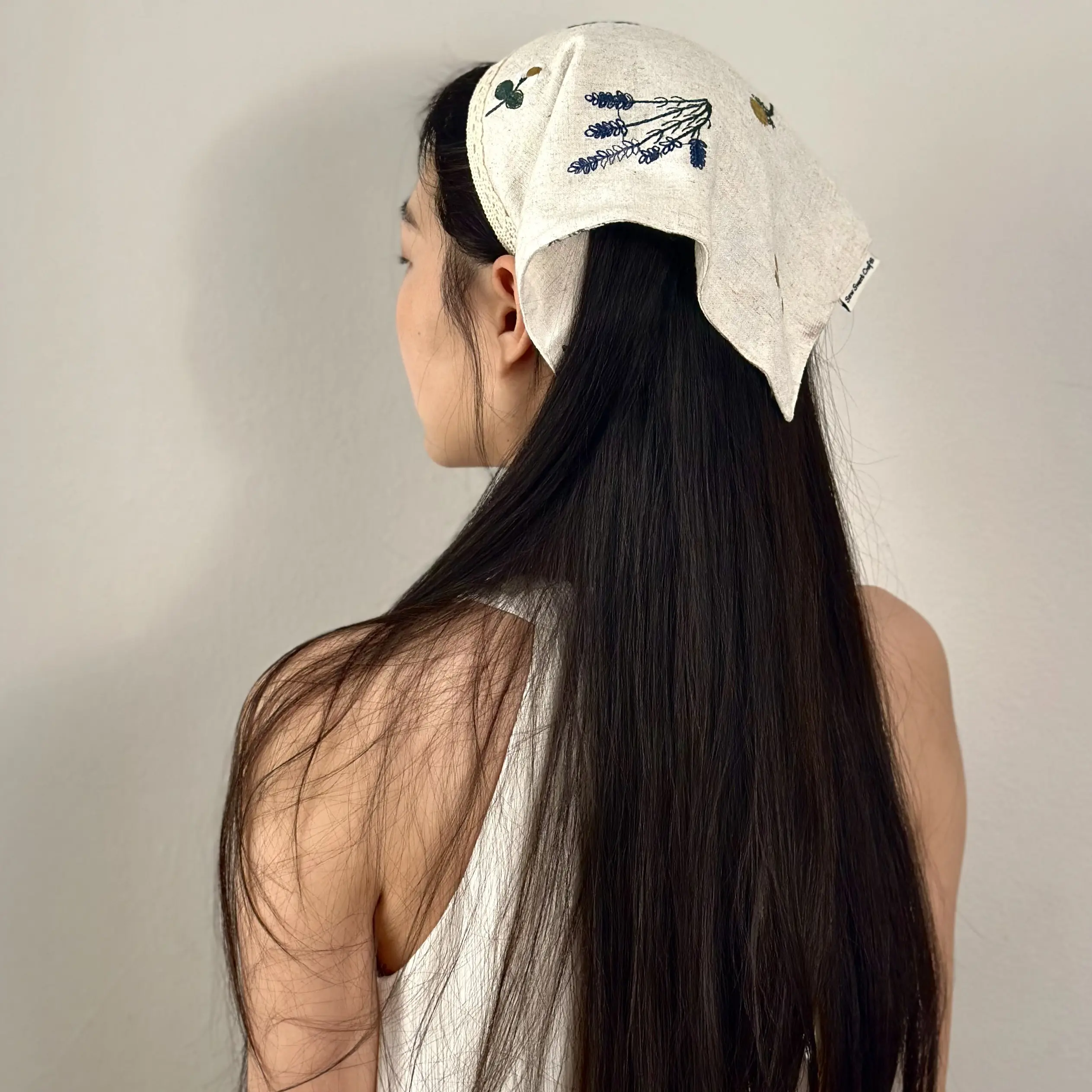 Handmade Embroidered Wildflower Headscarf Cotton Linen Triangle Bandana Personalized Gifts