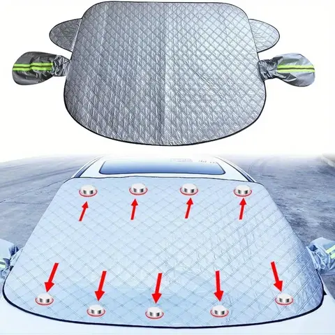 Car Magnetic Windscreen Sun Shade Cover - 4-Layer Durable Sun Shade, 46.4*57 In, 9 Strong Magnets & Clips, Weatherproof, Foldable Large Size, UV Protective Sunshade, Shields Interiors From Summer UV, Easy to Clean, Snow/Ice/Frost Defense, Fits Most Cars