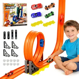 16.4Ft Flexible Race Track Set with 4 Toy Cars, Bendable Roll-Up Track, Suction Cup & Brackets, STEM Toy for Kids Ages 3+