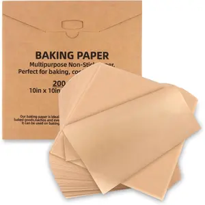 200 Pcs Paper, 10"x10" Precut Non-Stick Baking Paper Sheets Bun Sheet Pan Liners.Baking Grilling Air Fryer Steaming Bread Cup Cake Cookie (Brown-10"x10")