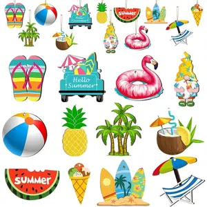 24 Pcs Both-Sided Printed Wood Hanging Ornaments for Christmas Tree, Summer Holiday Home Indoor Outdoor Decorations