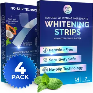 Pop On Teeth Whitening Strips for Sensitive Teeth and Gums, 1-Month Supply, 4-Packs Bundle