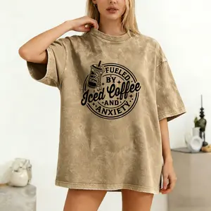 Women's Vintage Washed Graphic T-Shirt, Retro Short Sleeve T-Shirt, Casual Loose Fit Summer Top for Daily, Travel & Outdoor Wear