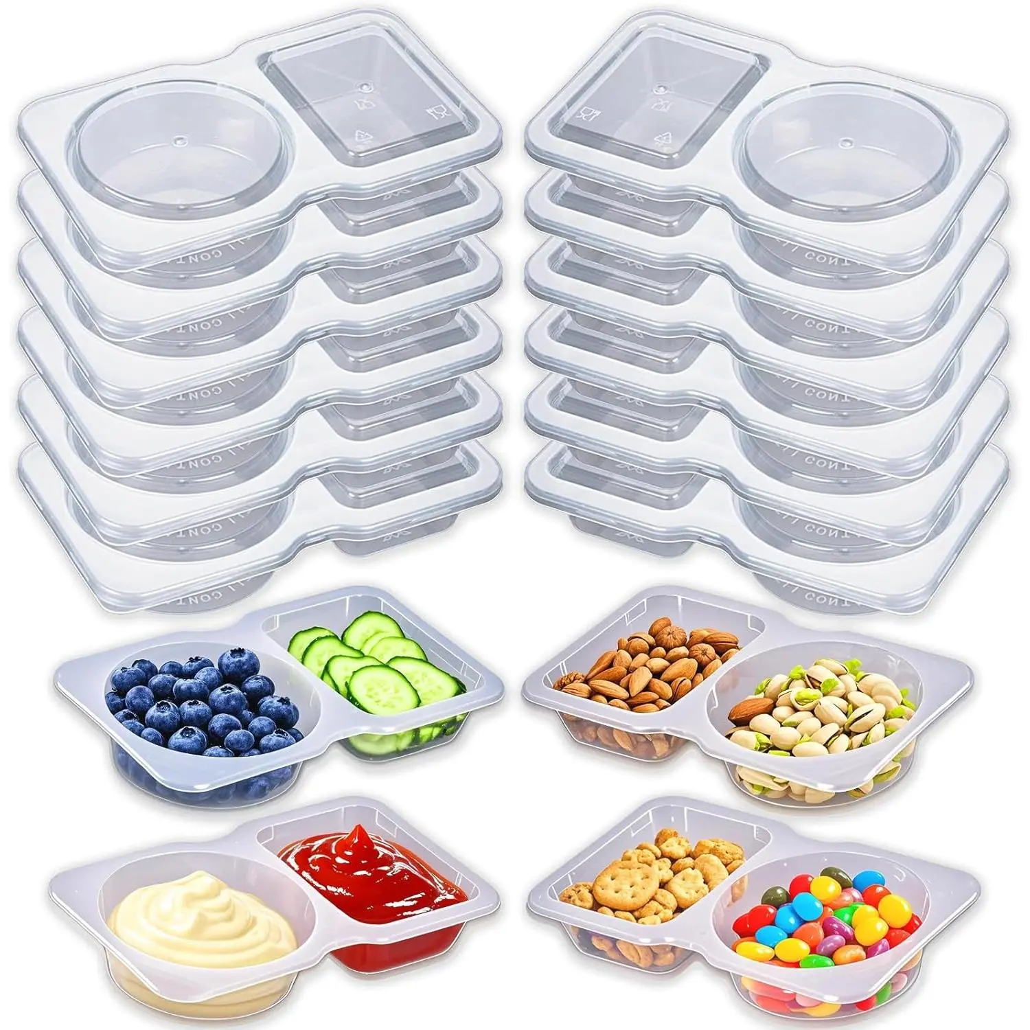 11 Sets Snack Pack Containers,  Snack Containers with Lids, Double Compartment Condiment Containers, Small Sauce Dipping Containers, Grab and Go Snack Box Container for  Adults