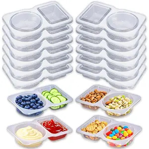 11 Sets Snack Pack Containers,  Snack Containers with Lids, Double Compartment Condiment Containers, Small Sauce Dipping Containers, Grab and Go Snack Box Container for  Adults