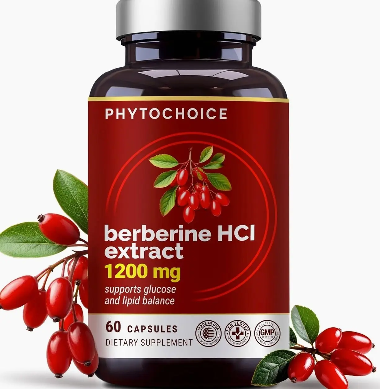 Pure Berberine HCl 1200mg – High Absorption Berberine Supplement for Metabolic Health, Advanced Glucose Metabolism Support, Digestive & Gut Balance, Cellular Energy, Vegan, Non-GMO, Made in USA