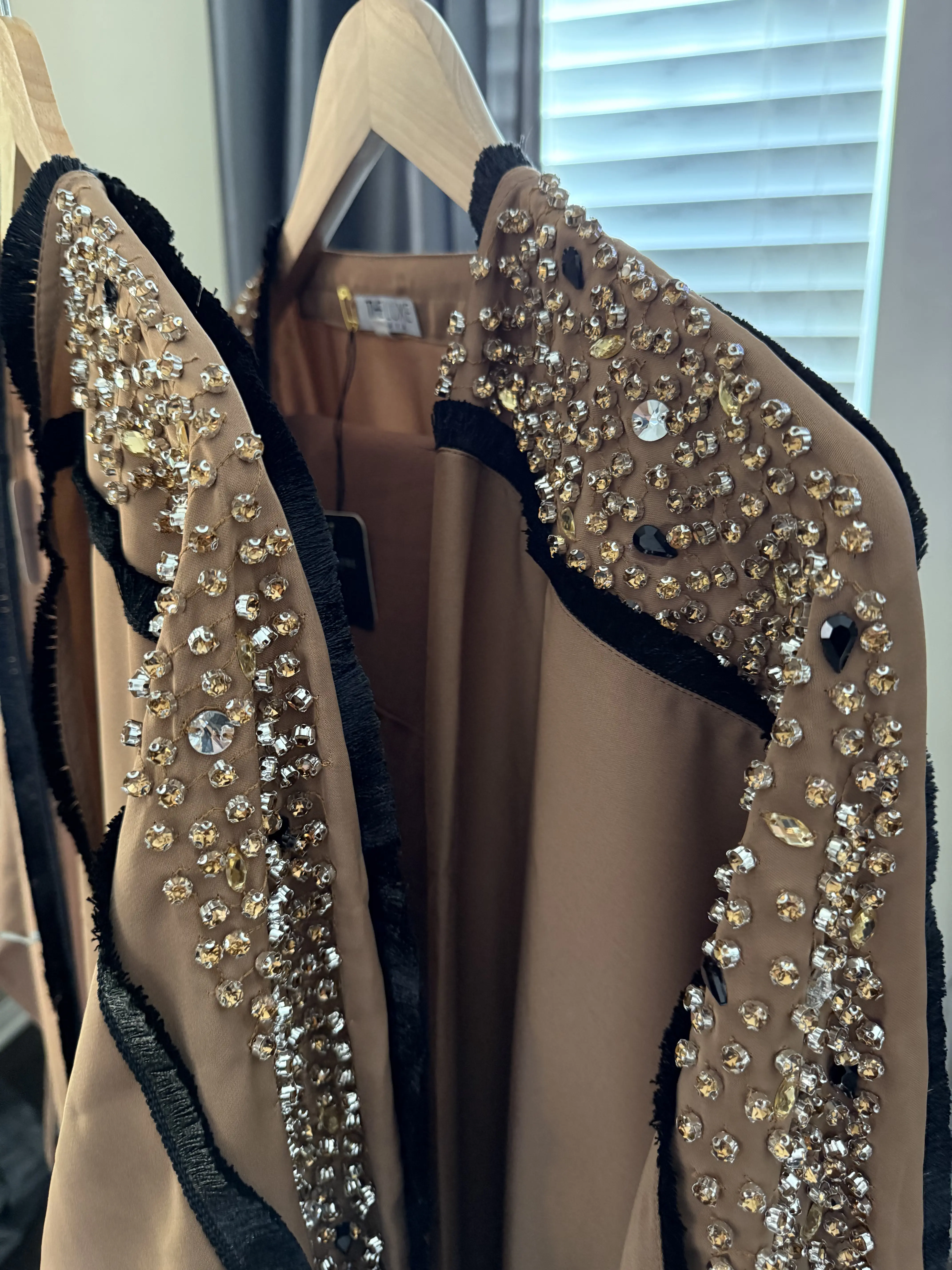 Hand beaded stone Abaya with Matching Hijab - brown