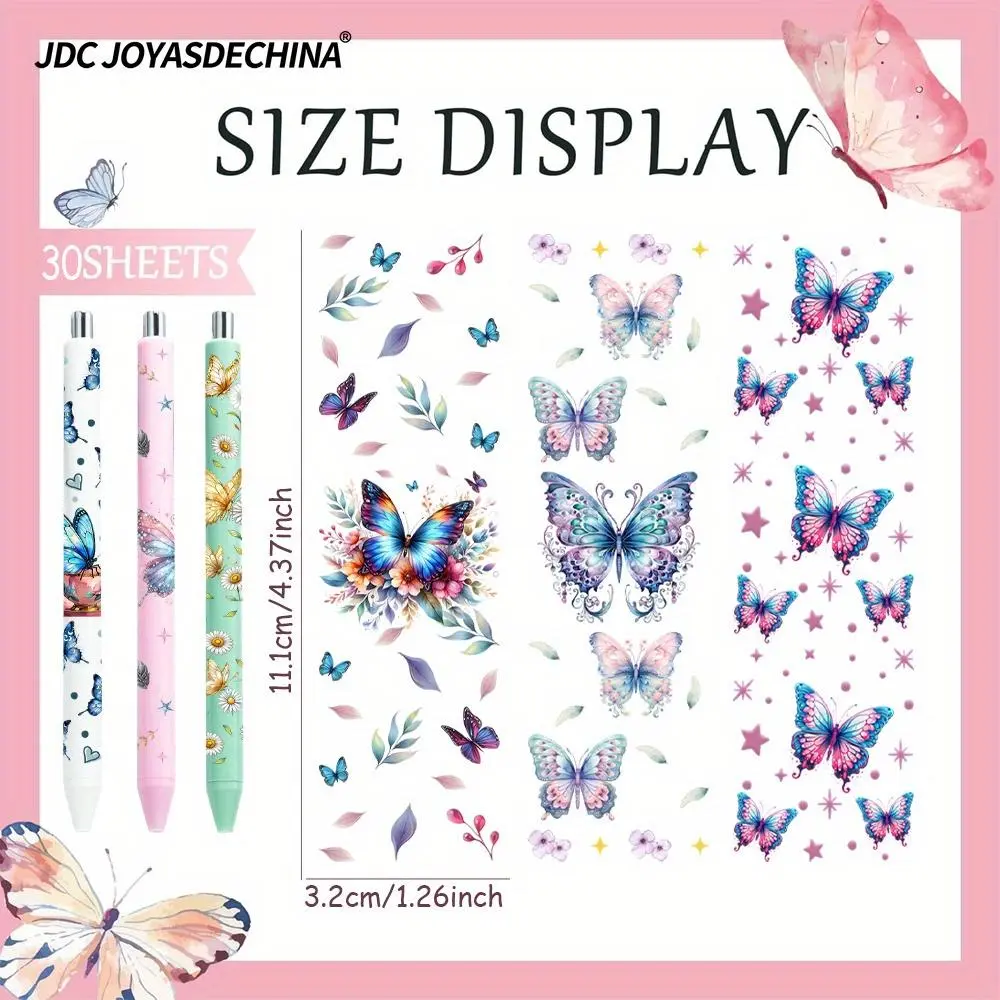 Butterfly UV DTF Pen Wraps, 30pcs Decorative Art Stickers for Girls, DIY Craft Projects for Personalized Pen & Acrylic Bookmark Gifts, Diy Projects, Butterfly Art, Elegant Look
