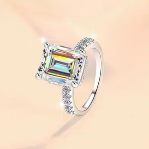 S925 Sterling Silver Grandma Square Synthetic Moissanite Ring 3/5Carat-221（20%）