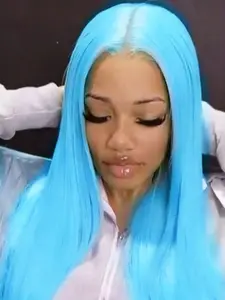 Tiffany Blue Lace Front Synthetic Wig Long Straight Pre-Bleached No Glue Heat Resistant Fiber Gift for Girlfriend Lace Frontal Wigs Glueless Wigs