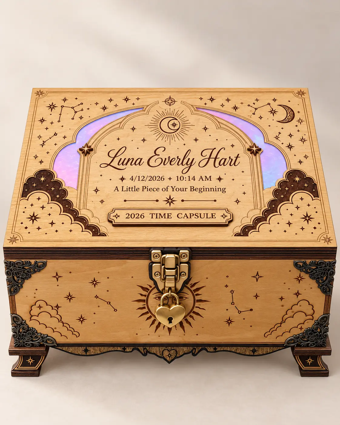 Personalized Baby Time Capsule Keepsake Box, Custom Engraved Birth Memory Chest