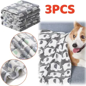 3Pcs 23" x16" Grey Blankets Super Soft Fluffy Premium Cute Elephant Pattern Pet Blanket Flannel Throw for Dog Puppy Cat