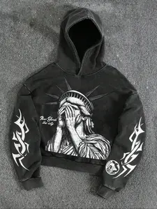 Statue of Liberty Graphic Cropped Hoodie, Edgy New York Streetwear, TikTok - Trending Fashion